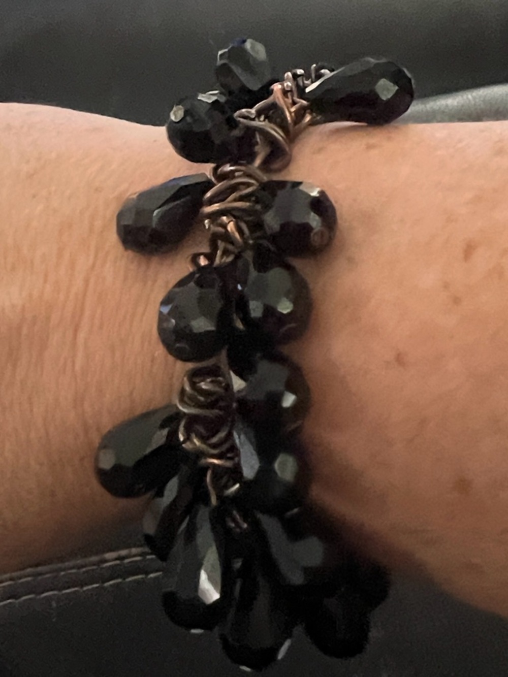 Black Faceted Bead Cluster Bracelet - Unbranded